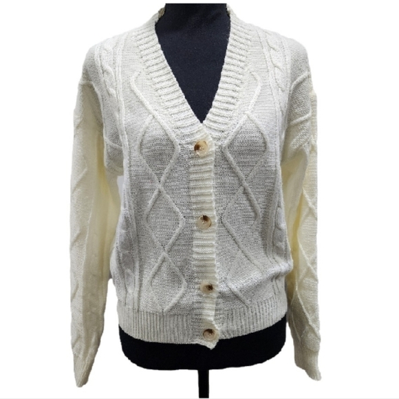 SHEIN Women's Cream/White Cable Knit Cardigan Small - Picture 1 of 10